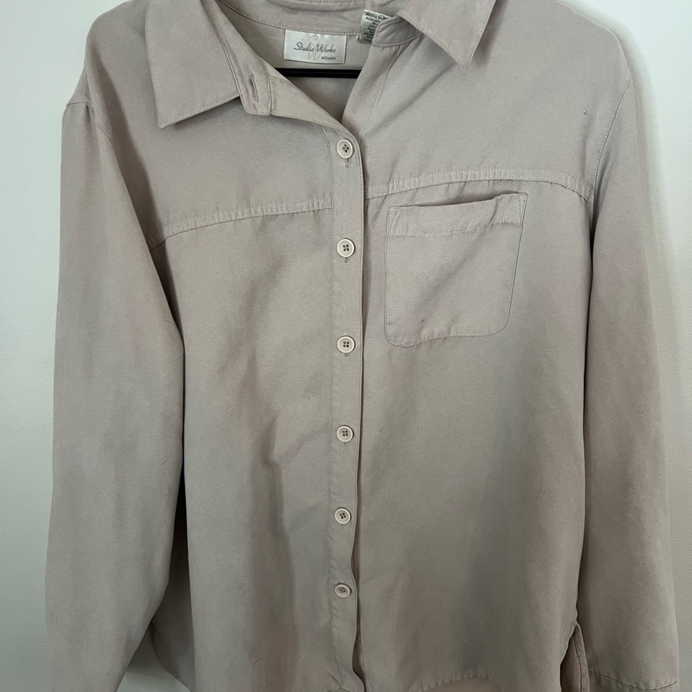 Studio Works Beige Button-Up Blouse
